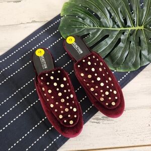 Kenneth Cole Reaction Wyatt Gold Stud Velvet Mules Size 9